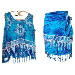 Vintage blue sun summer tiedye crop top and wrap skirt